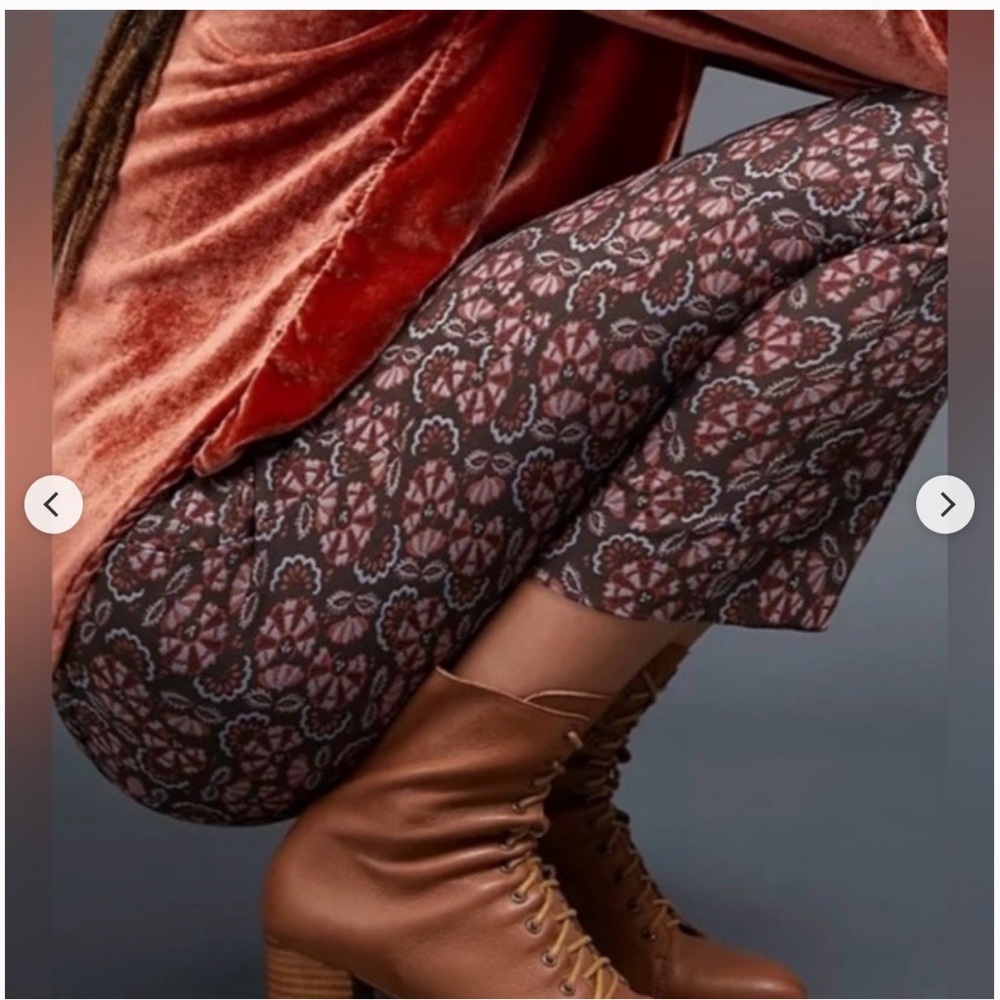 Anthropologie Sz 6 Cropped Floral-Print Ankle Pants in Rust and Charcoal